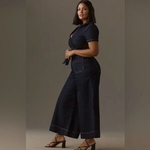 24W NWT Anthropologie Maeve Plus-Colette Wrap black denim wide leg romper